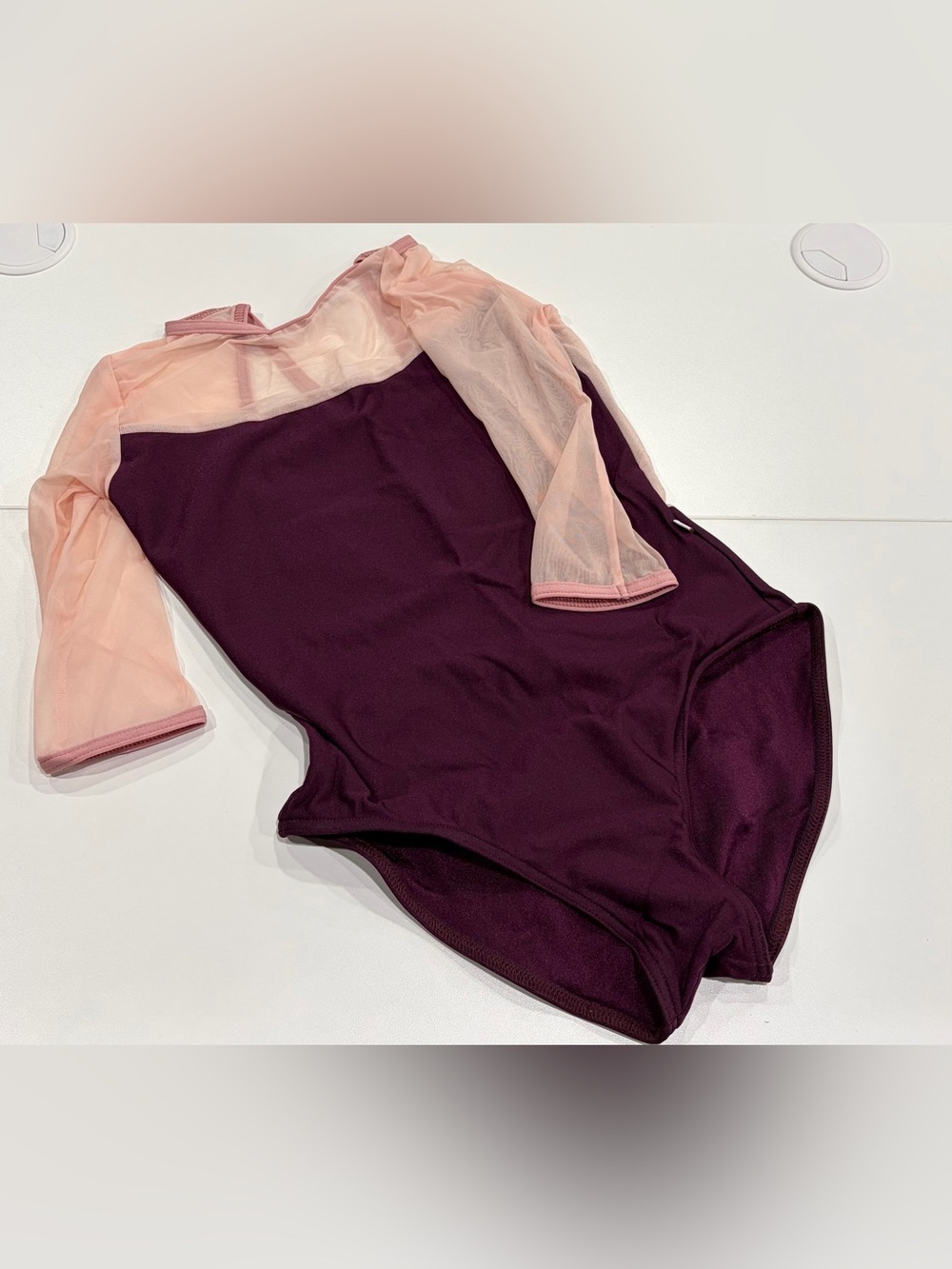 Yumiko Women's Small Olivia-Mesh Nylon Half Sleeves Leotard Maroon NWT High-Cut